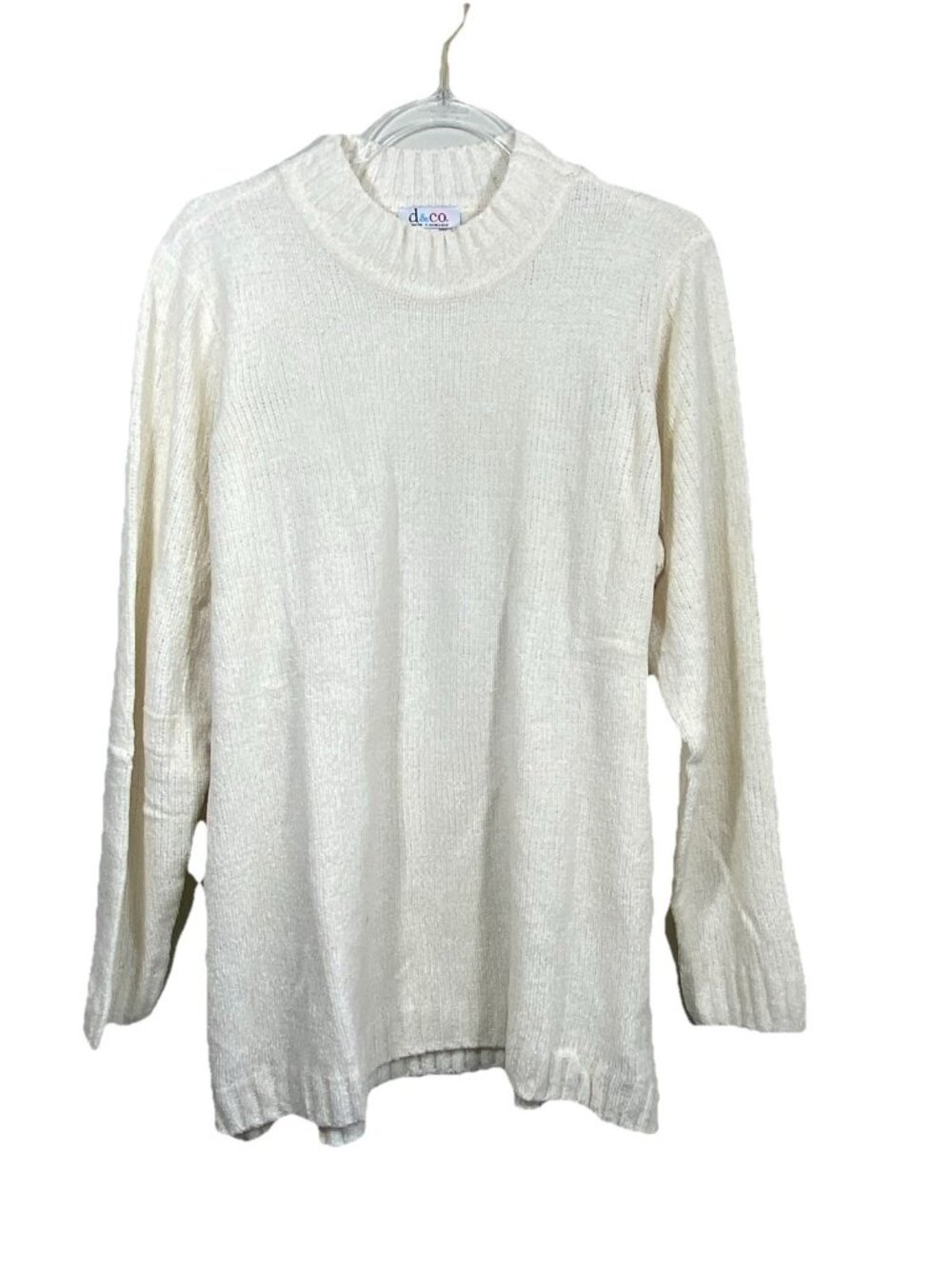 Denim & Co Size 1X Off White Cream Chenille Knit Pullover Sweater Crew Neck NEW